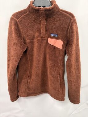 Patagonia Brown Fleece Pullover with Pink Chest Pocket women’s size medium